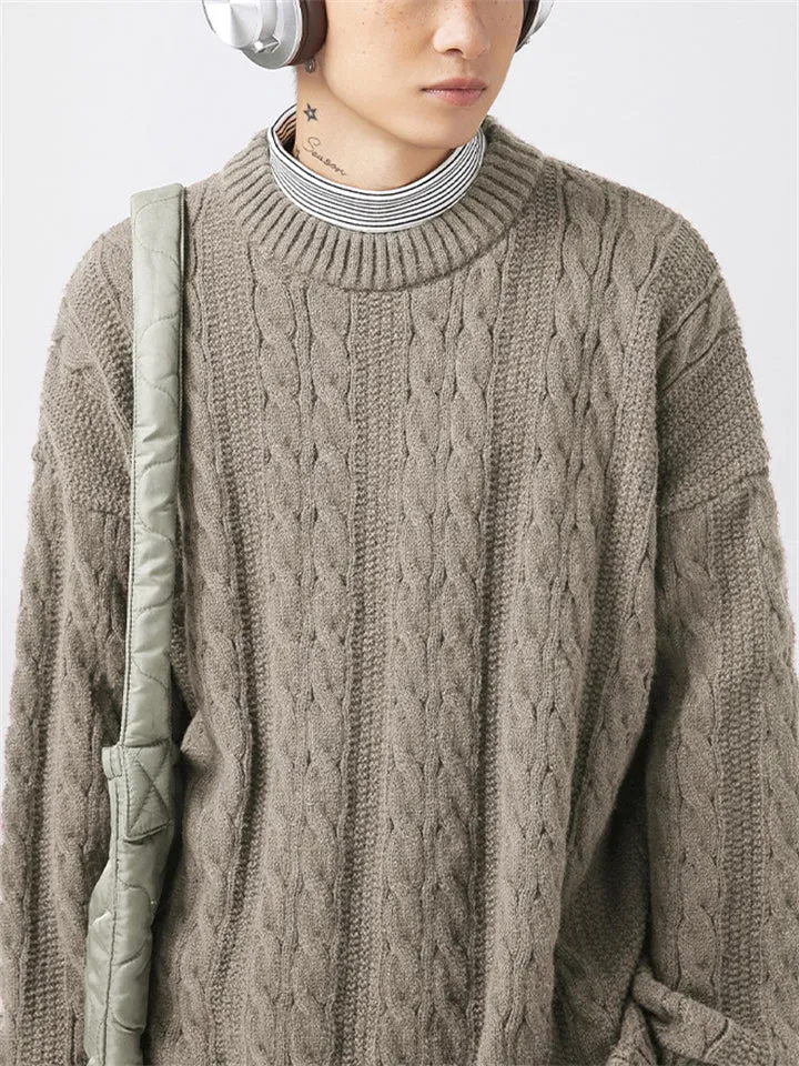 Male Simple Long Sleeve Cable Knitting Sweaters