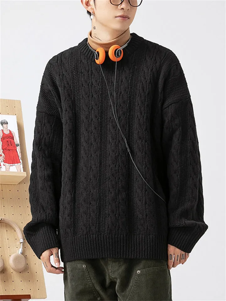 Male Simple Long Sleeve Cable Knitting Sweaters