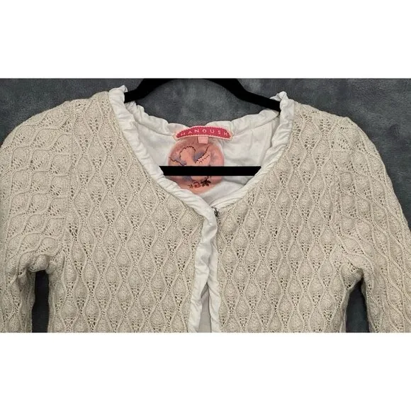 MANOUSH Women Sweater Size M Ivory Cardigan Single Snap Metallic Event Elegant