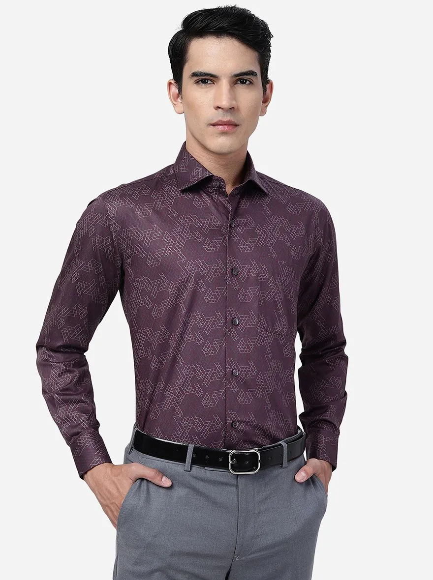 Maroon Printed Slim Fit Formal Shirt | Metal