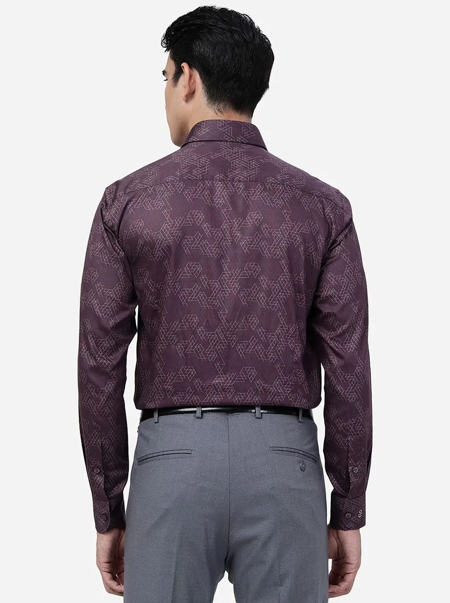 Maroon Printed Slim Fit Formal Shirt | Metal