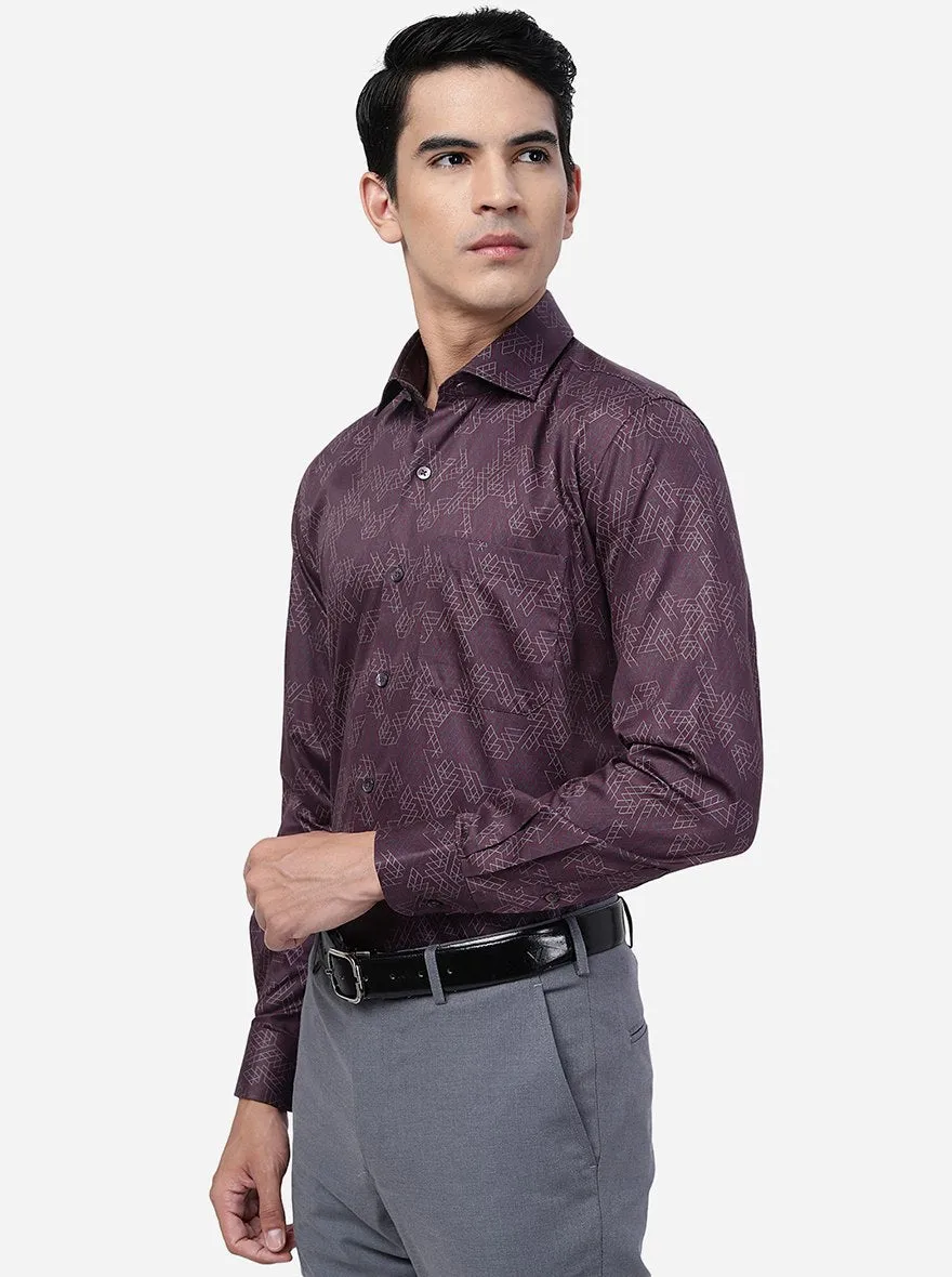 Maroon Printed Slim Fit Formal Shirt | Metal