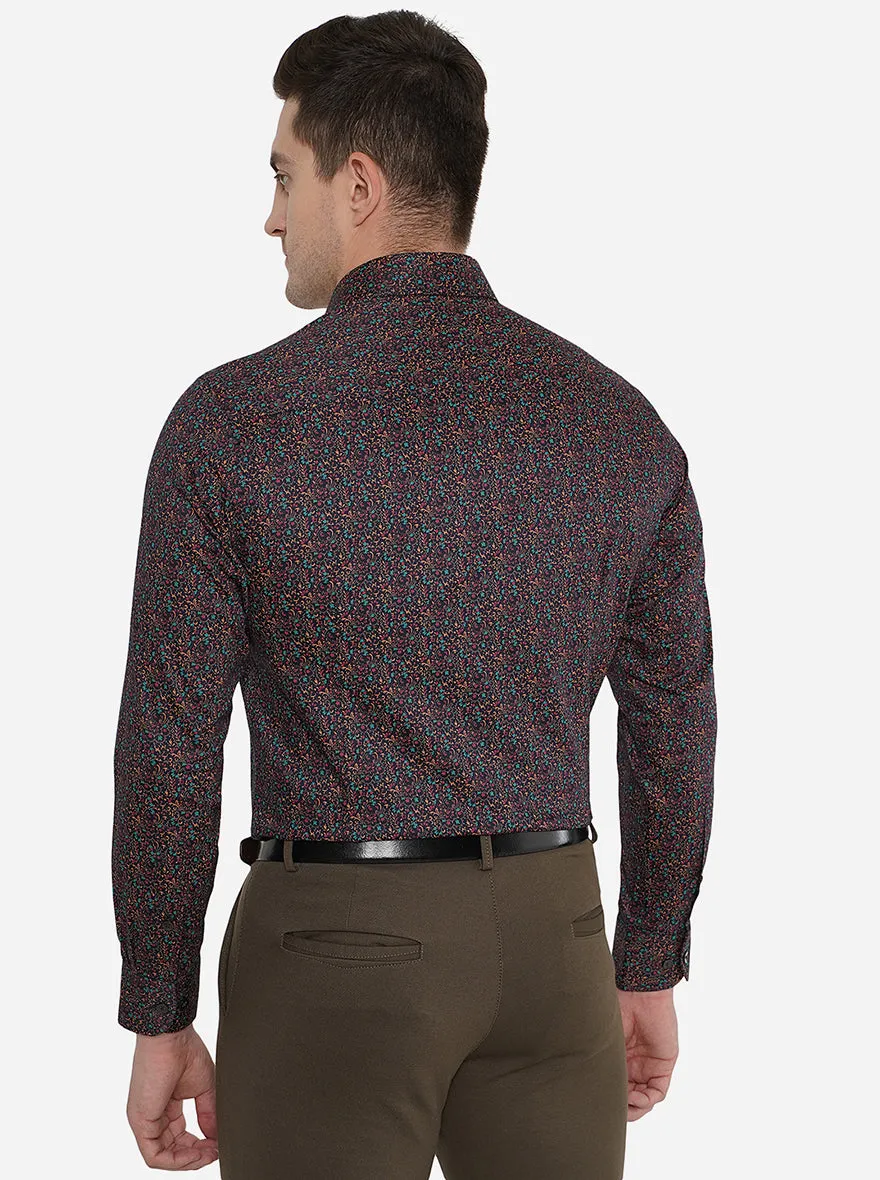Maroon Printed Slim Fit Formal Shirt | Metal