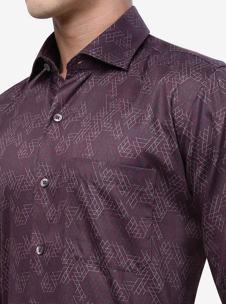 Maroon Printed Slim Fit Formal Shirt | Metal