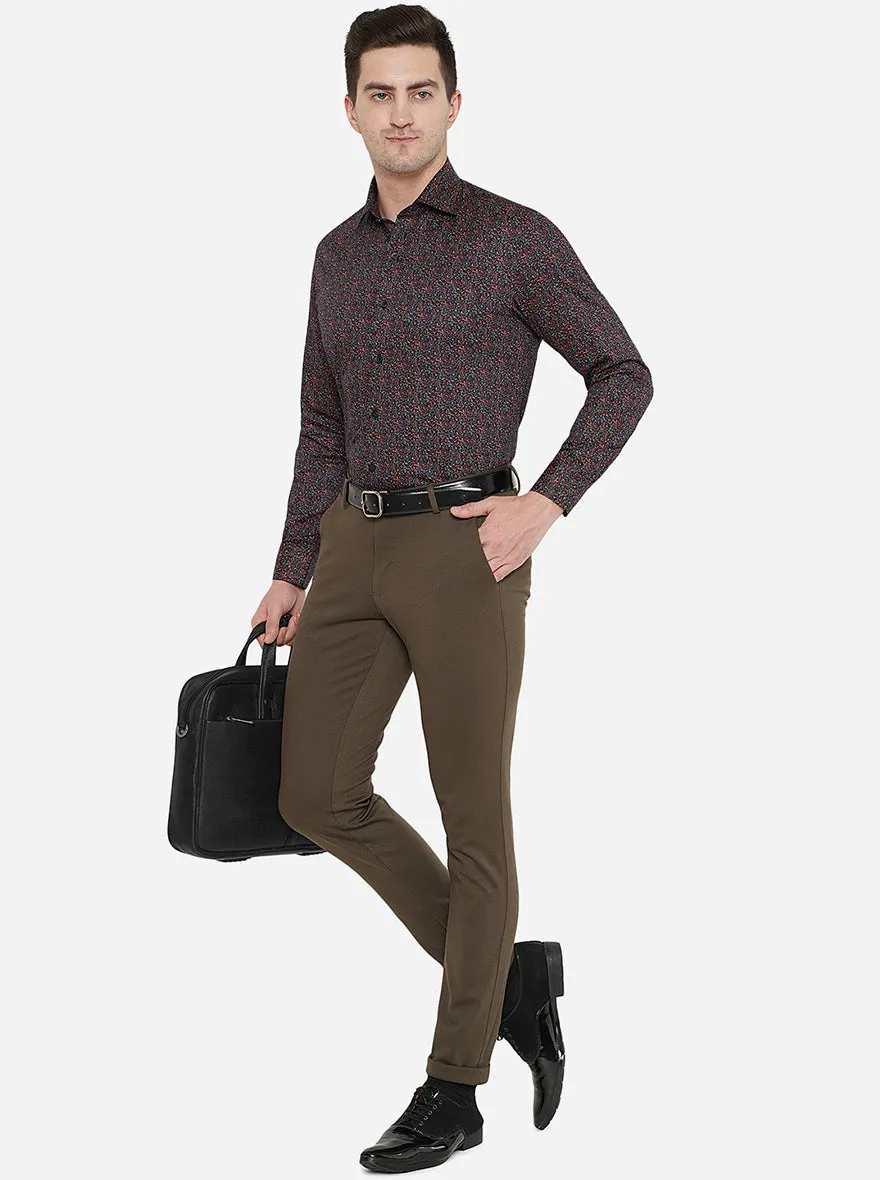 Maroon Printed Slim Fit Formal Shirt | Metal