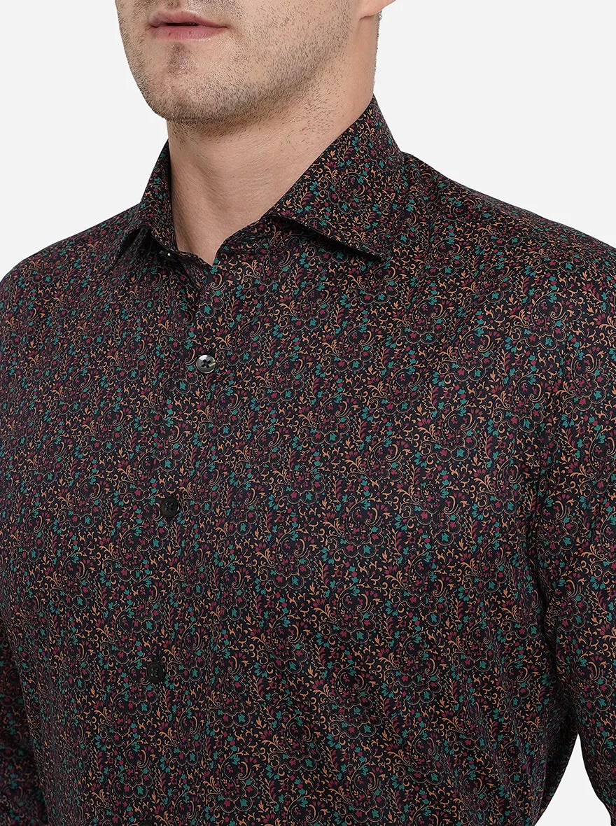 Maroon Printed Slim Fit Formal Shirt | Metal