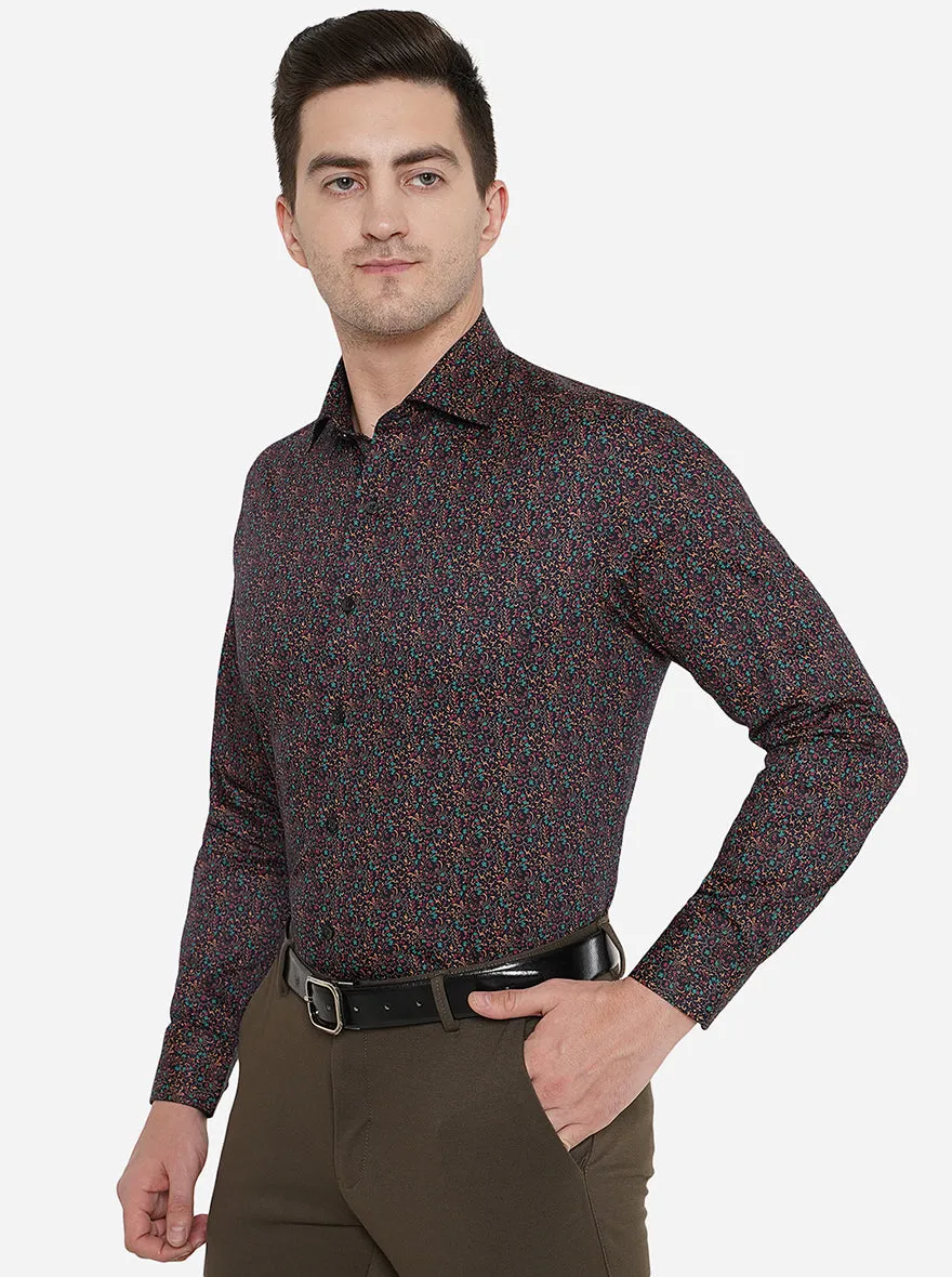 Maroon Printed Slim Fit Formal Shirt | Metal