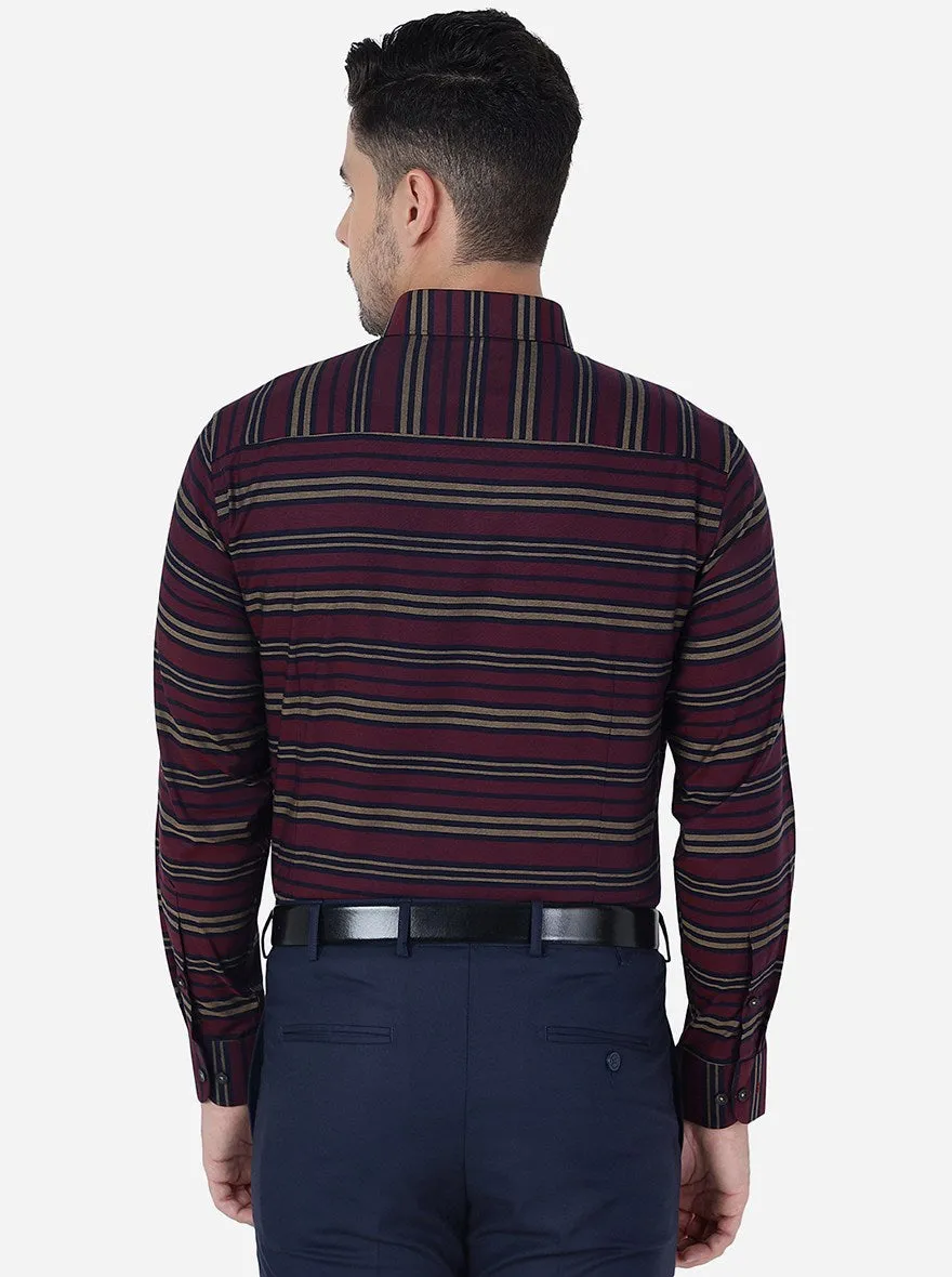 Maroon Striped Slim Fit Formal Shirt | Metal