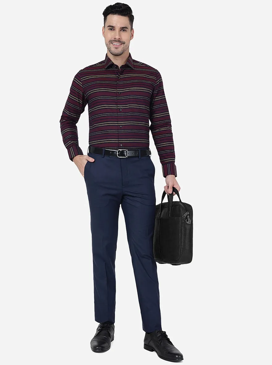 Maroon Striped Slim Fit Formal Shirt | Metal