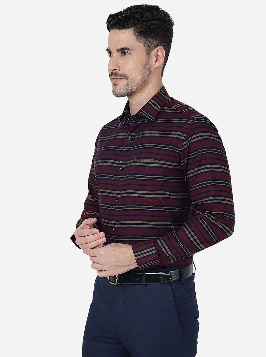 Maroon Striped Slim Fit Formal Shirt | Metal