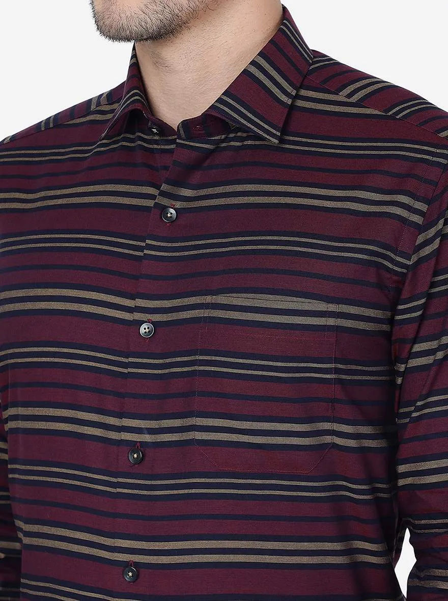 Maroon Striped Slim Fit Formal Shirt | Metal