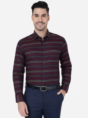 Maroon Striped Slim Fit Formal Shirt | Metal