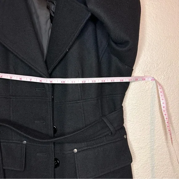 MARVIN RICHARDS NEW YORK Womens Medium Black Wool Blend Long Pea Coat Button Up