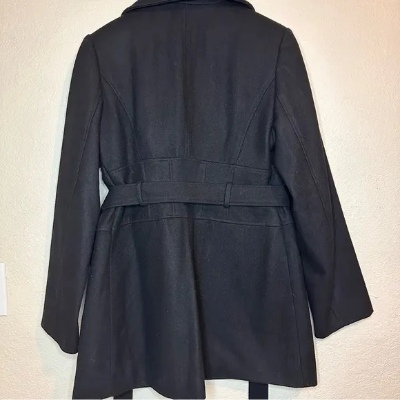 MARVIN RICHARDS NEW YORK Womens Medium Black Wool Blend Long Pea Coat Button Up
