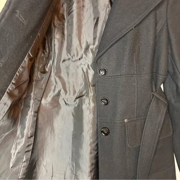 MARVIN RICHARDS NEW YORK Womens Medium Black Wool Blend Long Pea Coat Button Up