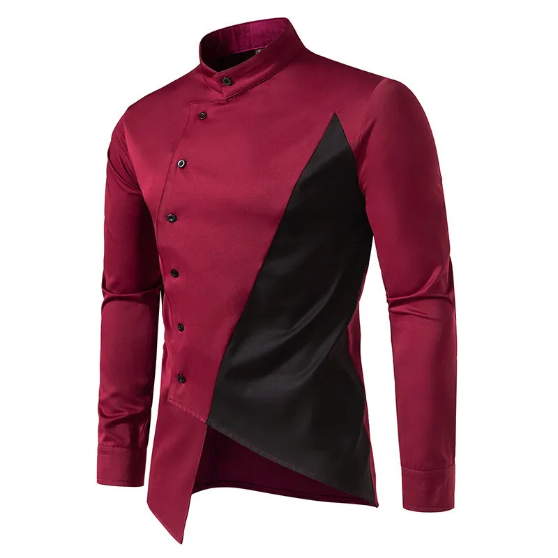 Men Bicolor Asymmetry Turtleneck Long Sleeves Shirt