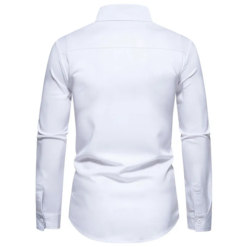 Men Bicolor Patterns Turnover Collar Long Sleeves Shirt