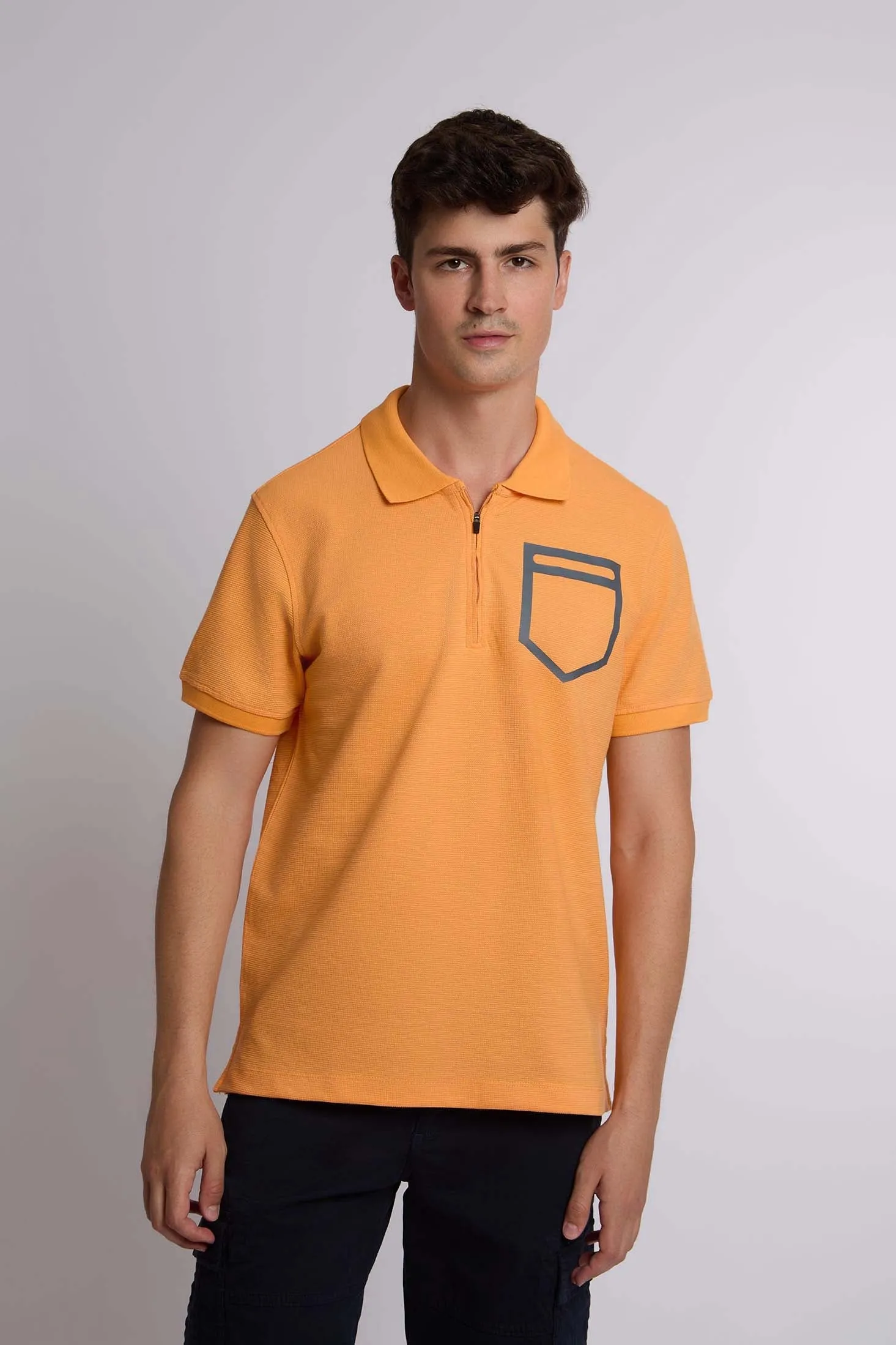 Men Polo Casual  With Rubber Print Orange