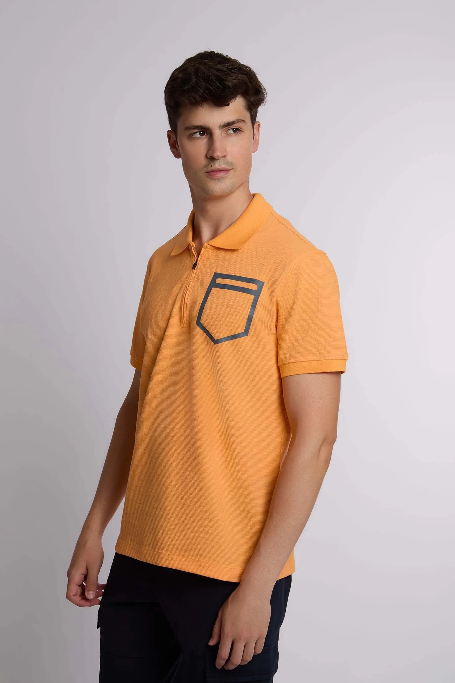 Men Polo Casual  With Rubber Print Orange