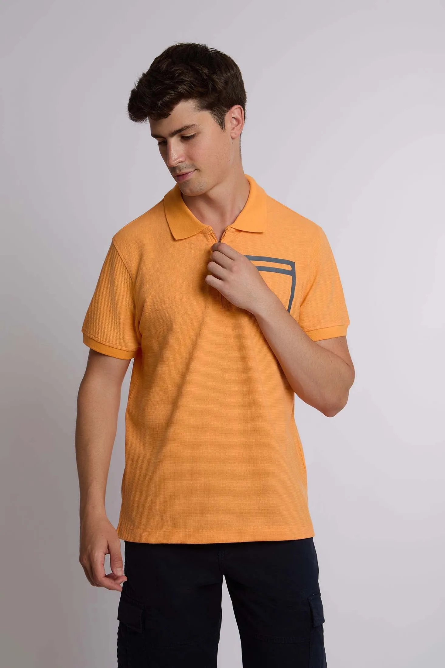 Men Polo Casual  With Rubber Print Orange