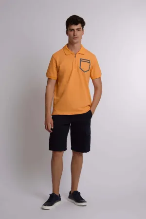 Men Polo Casual  With Rubber Print Orange