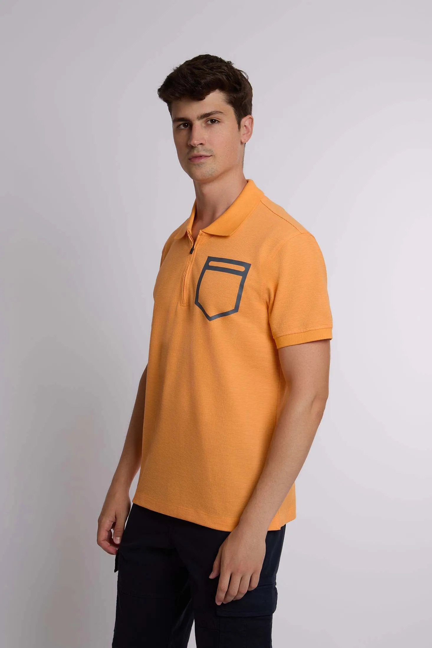 Men Polo Casual  With Rubber Print Orange