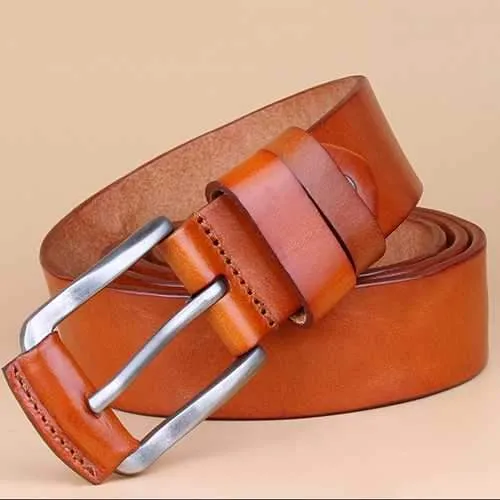 Men Retro Solid Business Leather Belt Waistband Casual Pin Buckle Belt