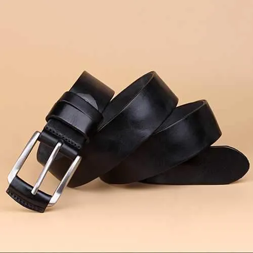 Men Retro Solid Business Leather Belt Waistband Casual Pin Buckle Belt