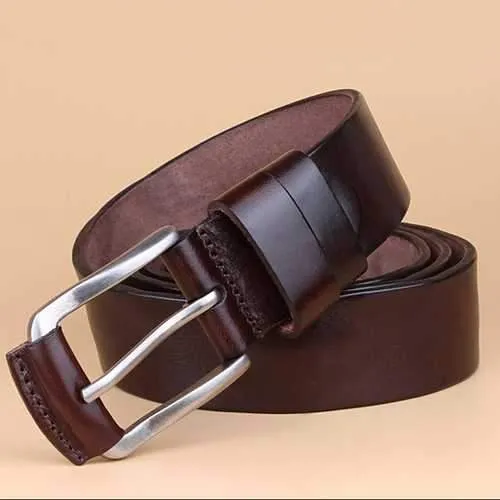 Men Retro Solid Business Leather Belt Waistband Casual Pin Buckle Belt