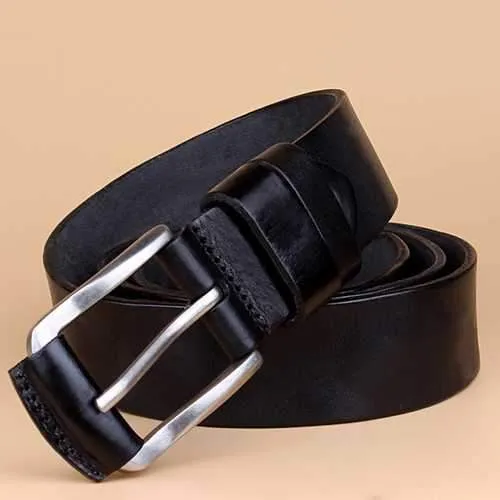 Men Retro Solid Business Leather Belt Waistband Casual Pin Buckle Belt