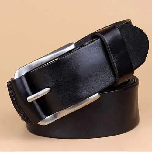 Men Retro Solid Business Leather Belt Waistband Casual Pin Buckle Belt