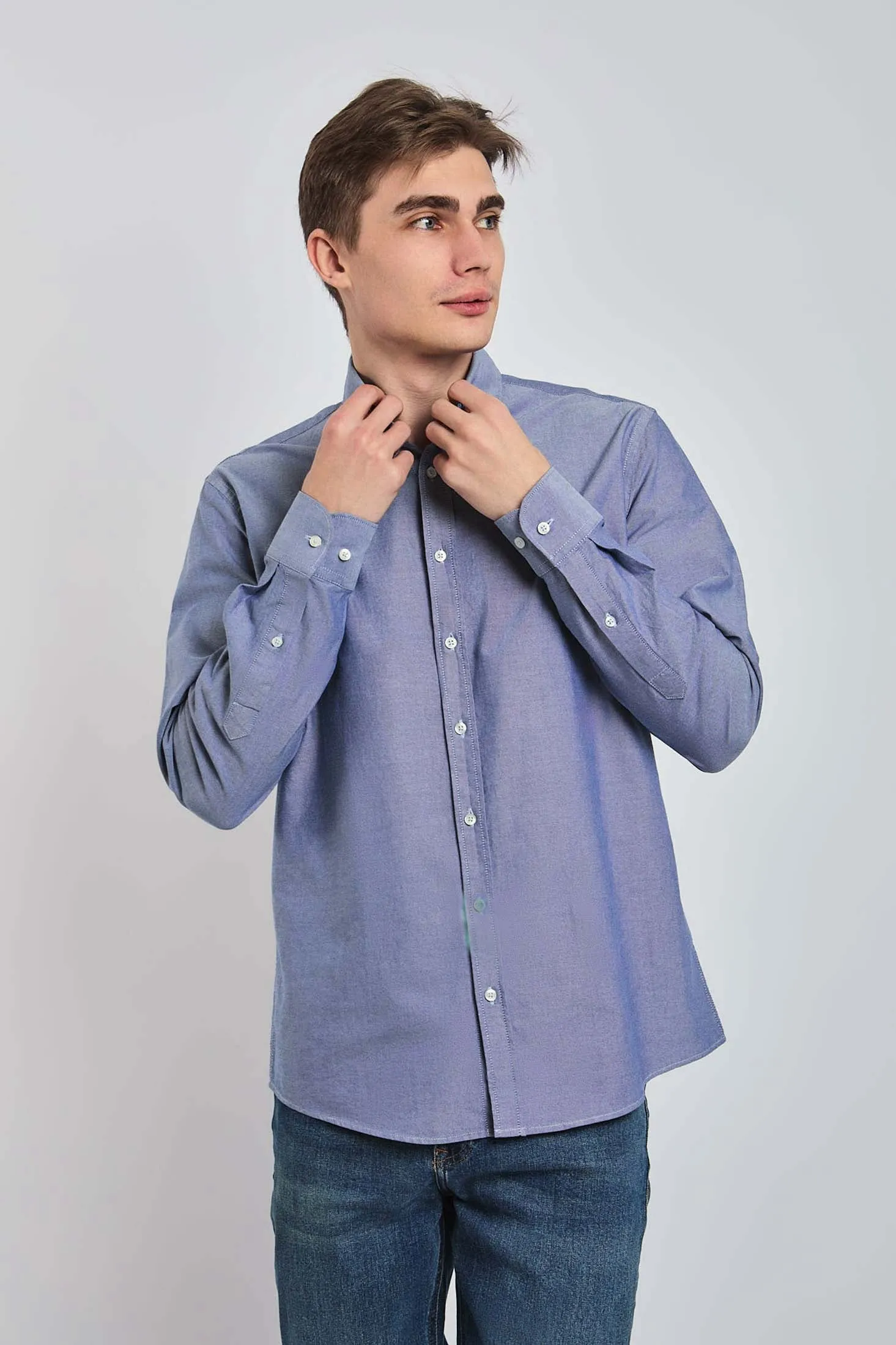 Men Shirt Regular Fit Oxford Cotton Blue