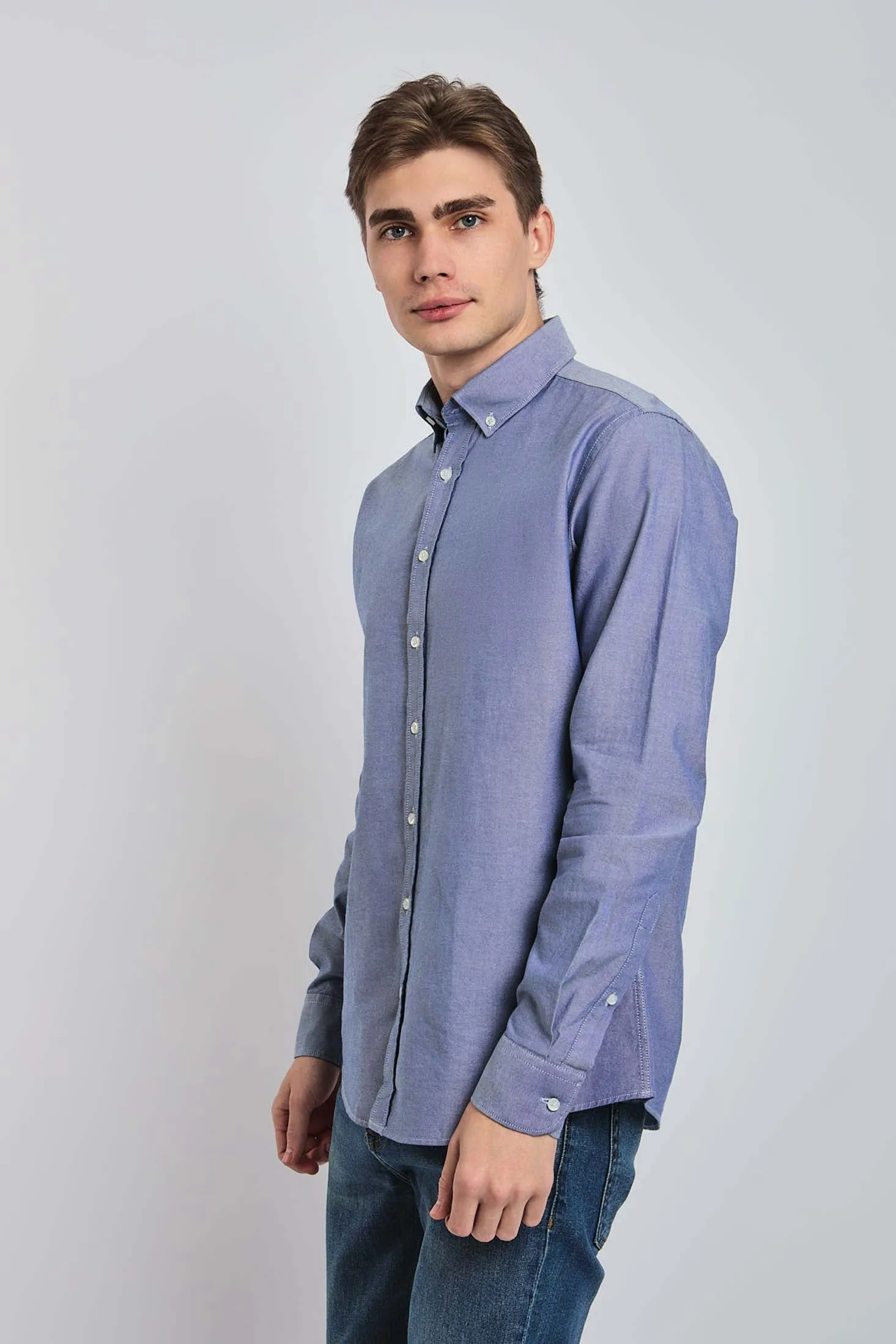 Men Shirt Regular Fit Oxford Cotton Blue
