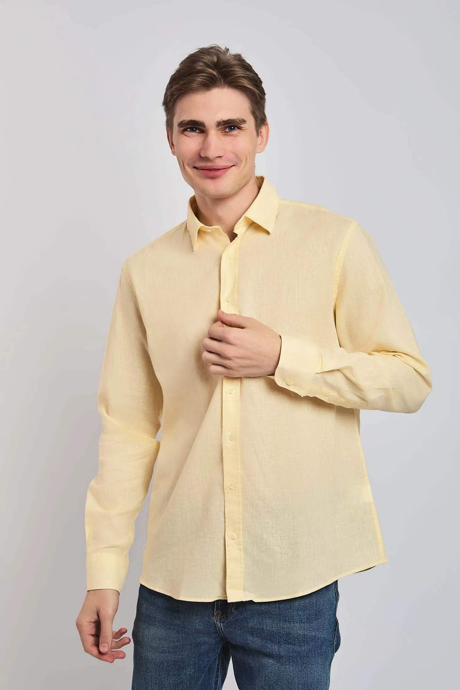 Men Shirt Regular Fit Oxford Cotton orange