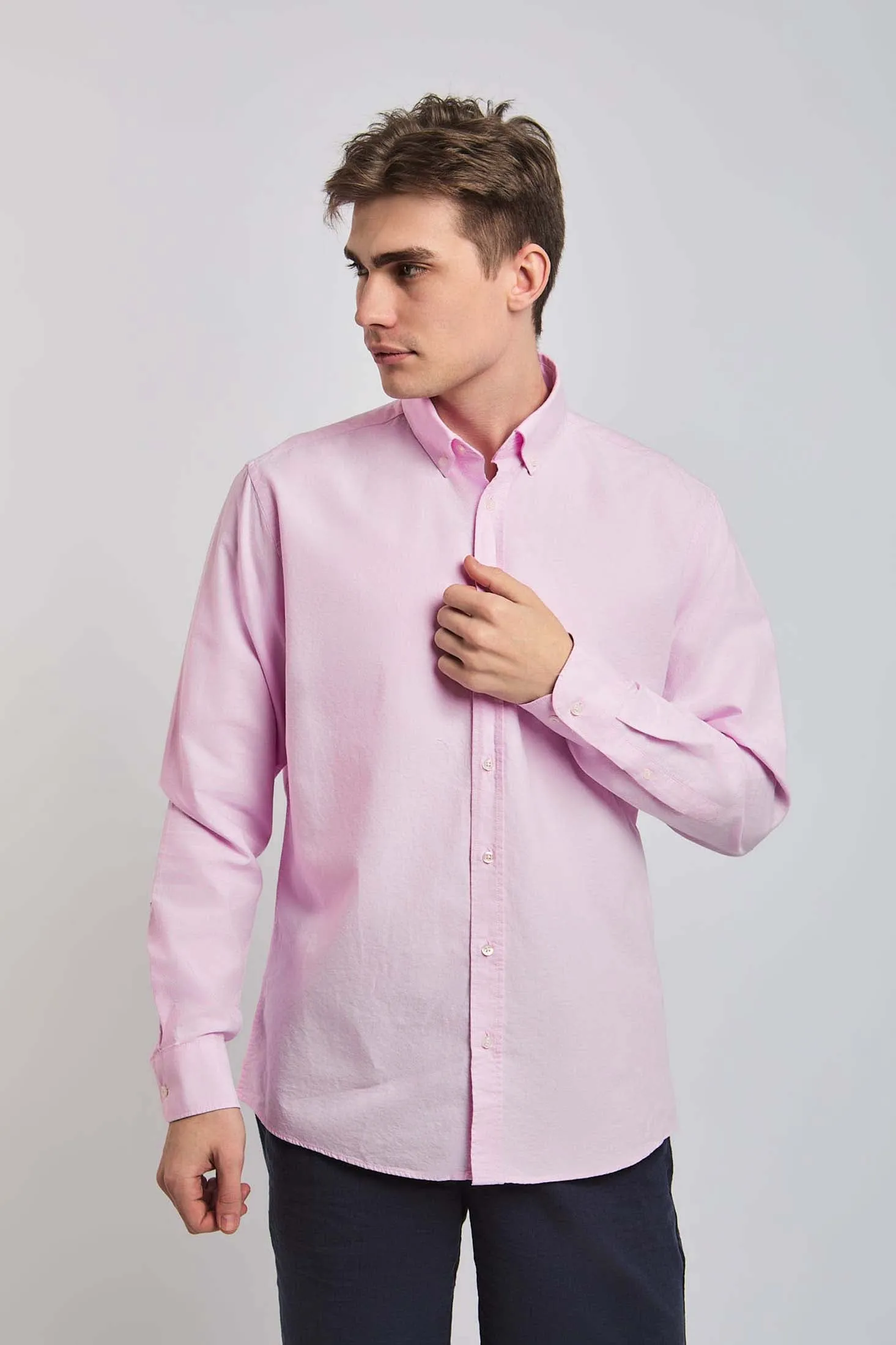 Men Shirt Regular Fit Oxford Cotton Pink