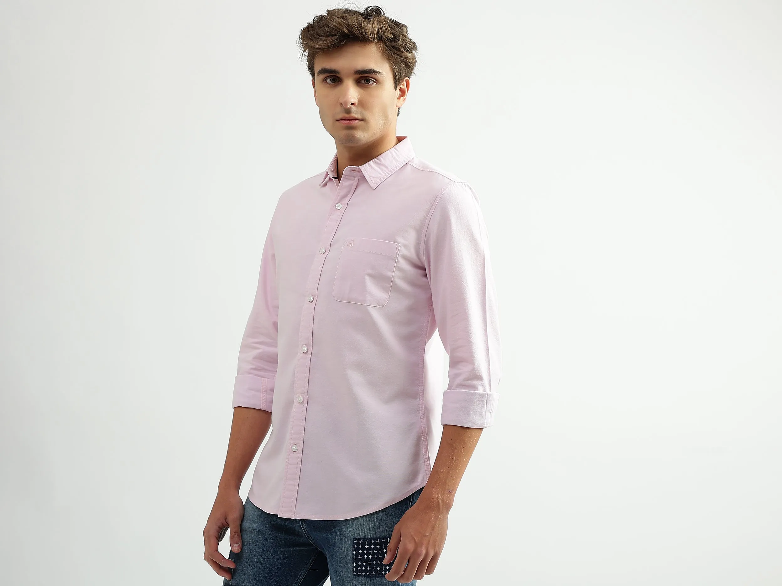 Men Solid Spread Collar Shirt