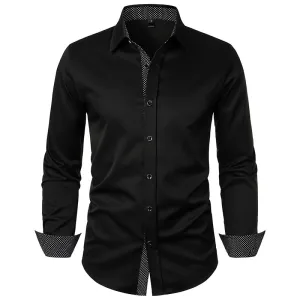 Men Turnover Collar Dots Long Sleeves Shirt