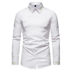 Men Turnover Collar Embroidery Long Sleeves Shirt