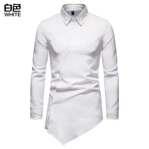 Men Turnover Collar Oriental Incline Long Sleeves Shirt