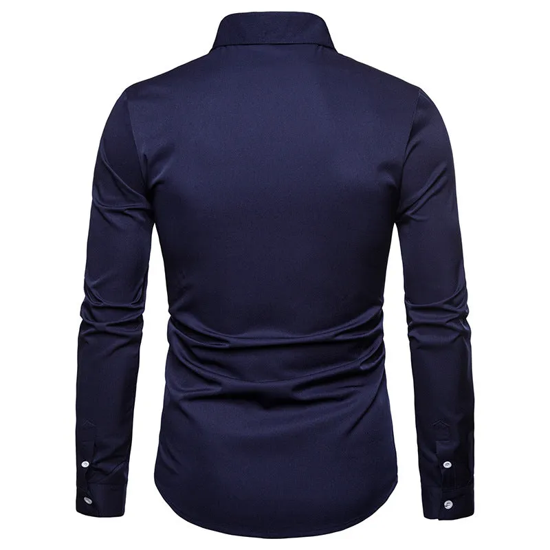 Men Turnover Collar Tied Straps Long Sleeves T-Shirt