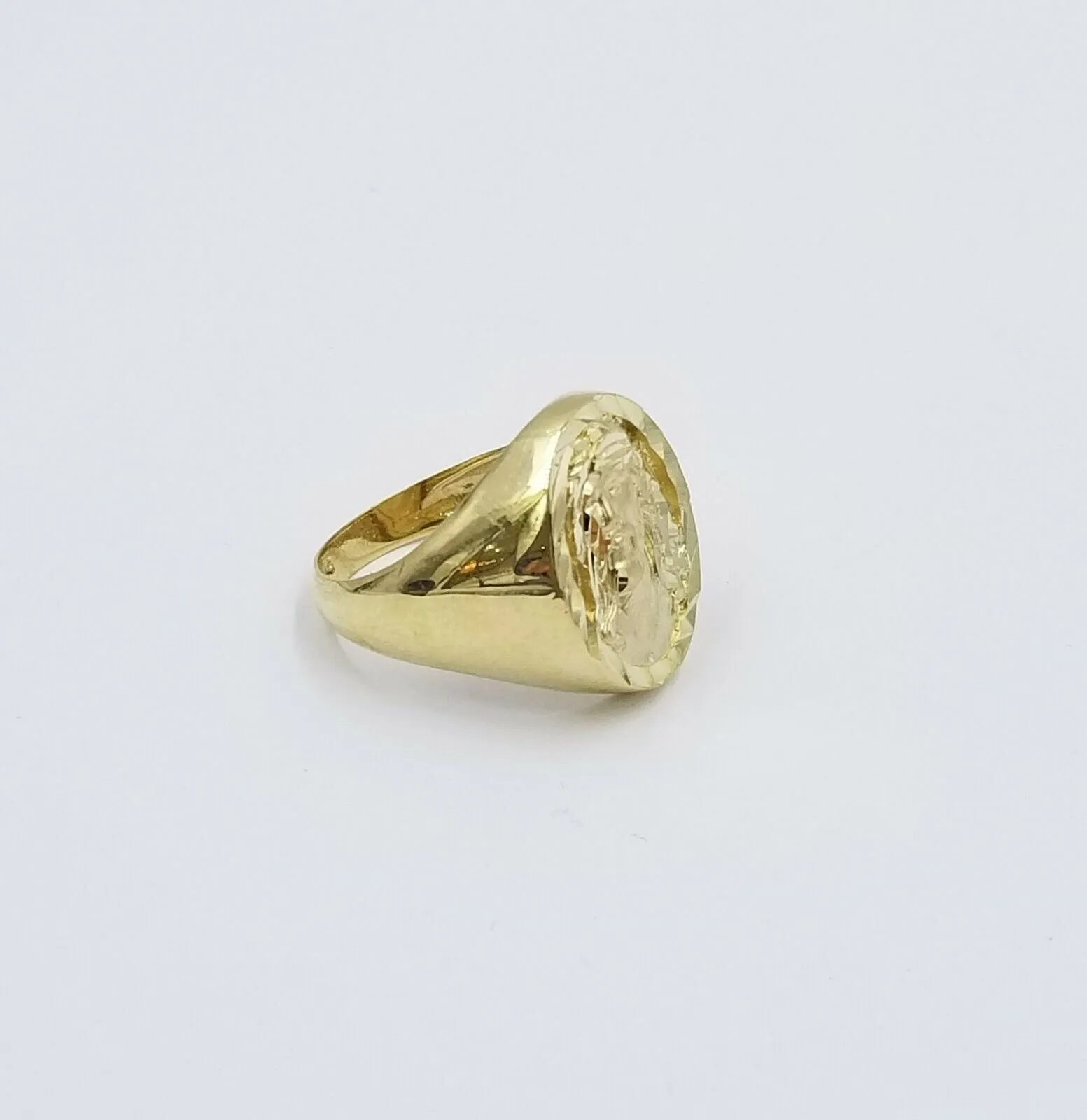 Men's 10k Yellow Gold Jesus Head Ring Diamond Cut, Size 10 Thick Band, Sizable
