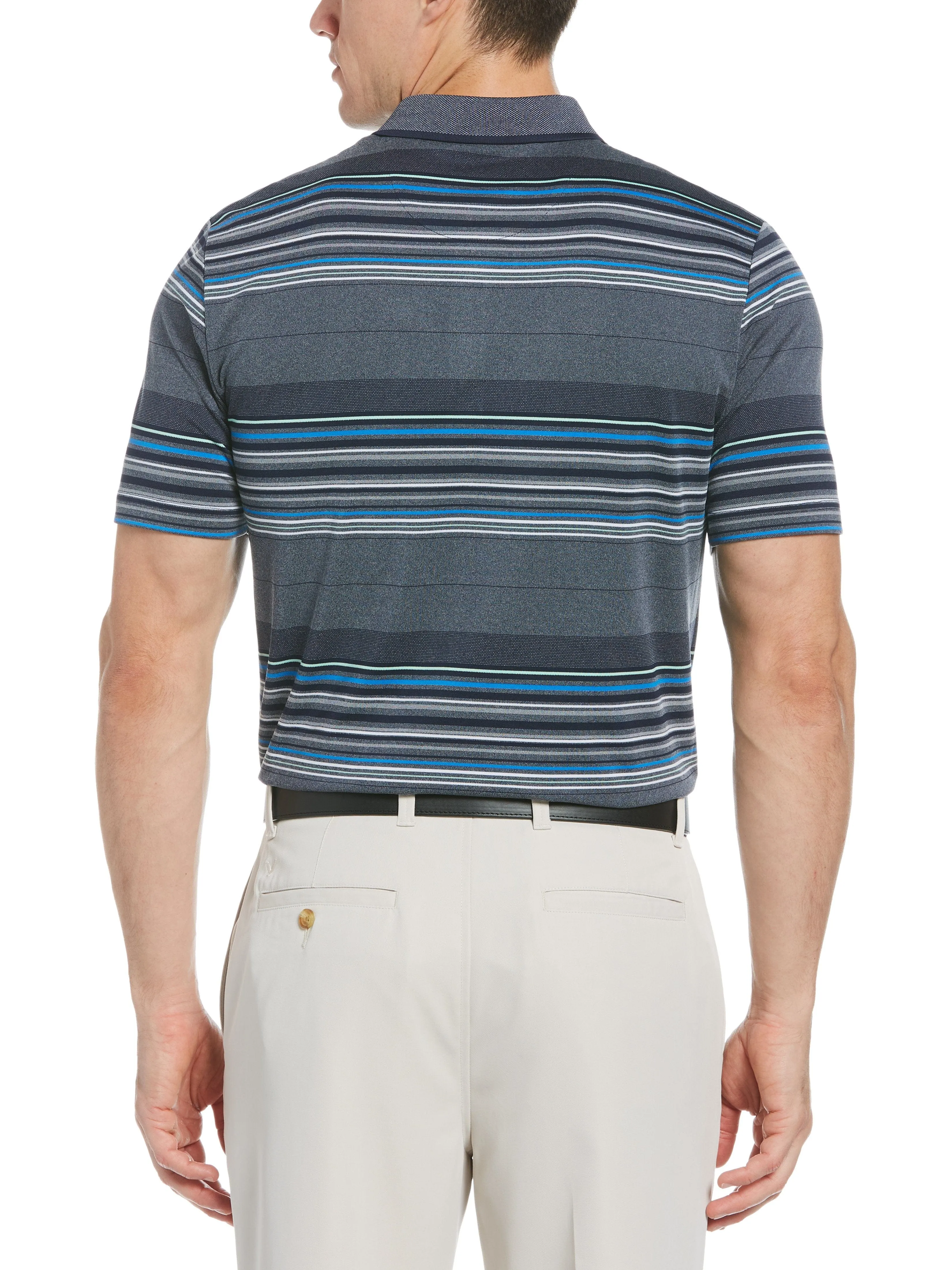 Mens Allover Stripe Oxford Polo With Chevron on Chest