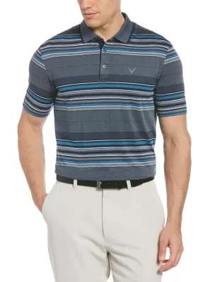 Mens Allover Stripe Oxford Polo With Chevron on Chest