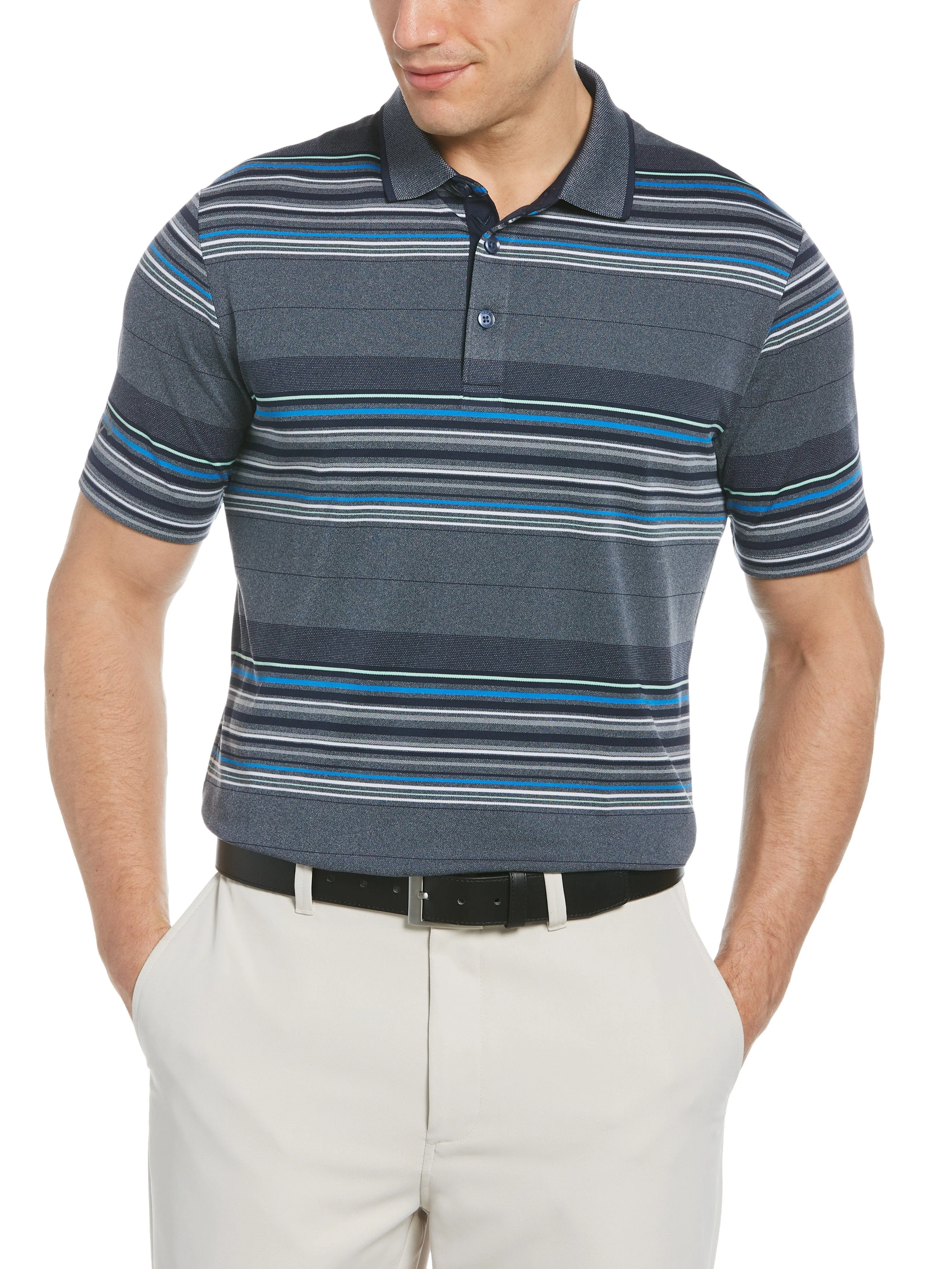 Mens Allover Stripe Oxford Polo