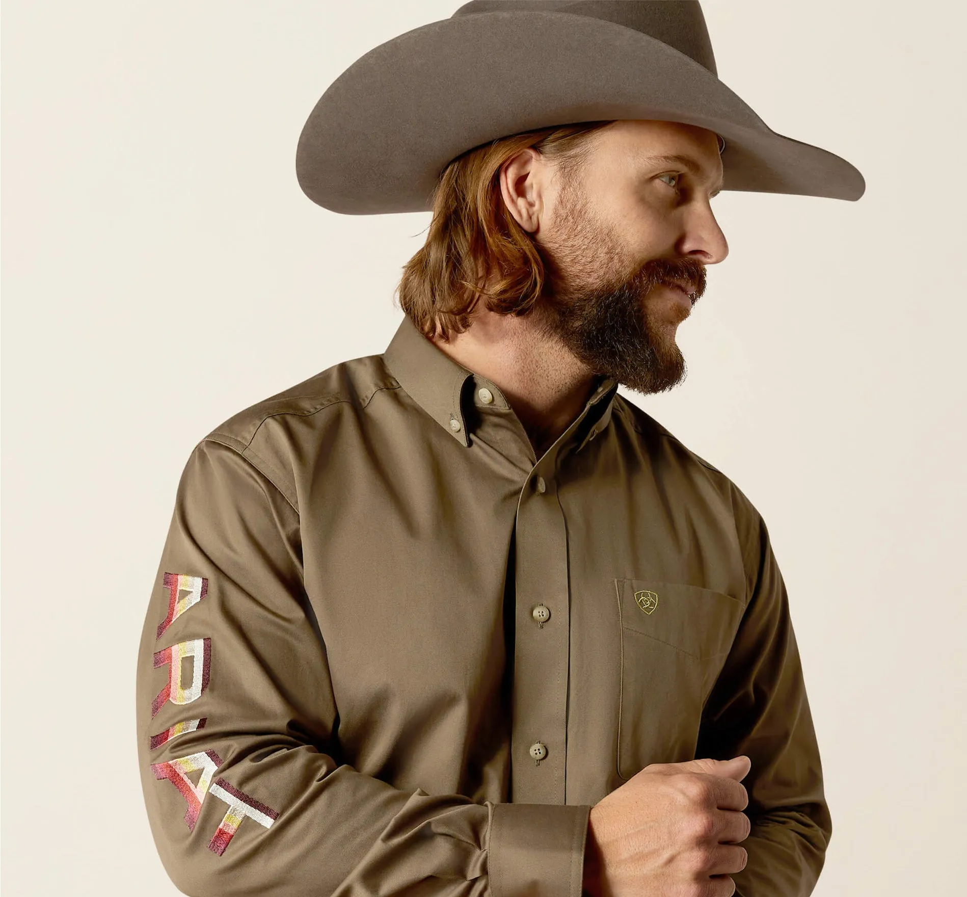 Men’s Ariat Olive Green Team Logo Twill Classic Fit Shirt