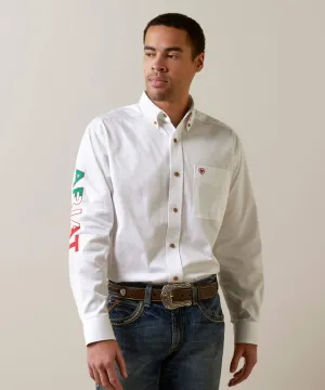 Men’s Ariat White Mexico Team Logo Twill Classic Fit Shirt