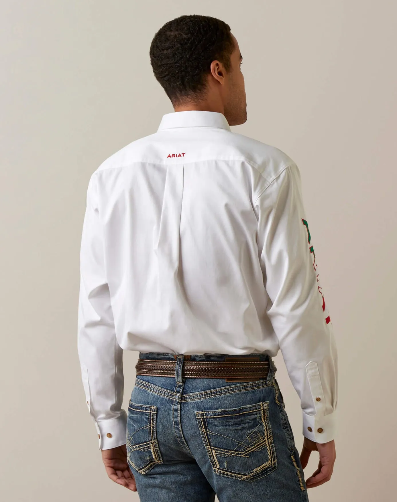 Men’s Ariat White Mexico Team Logo Twill Classic Fit Shirt