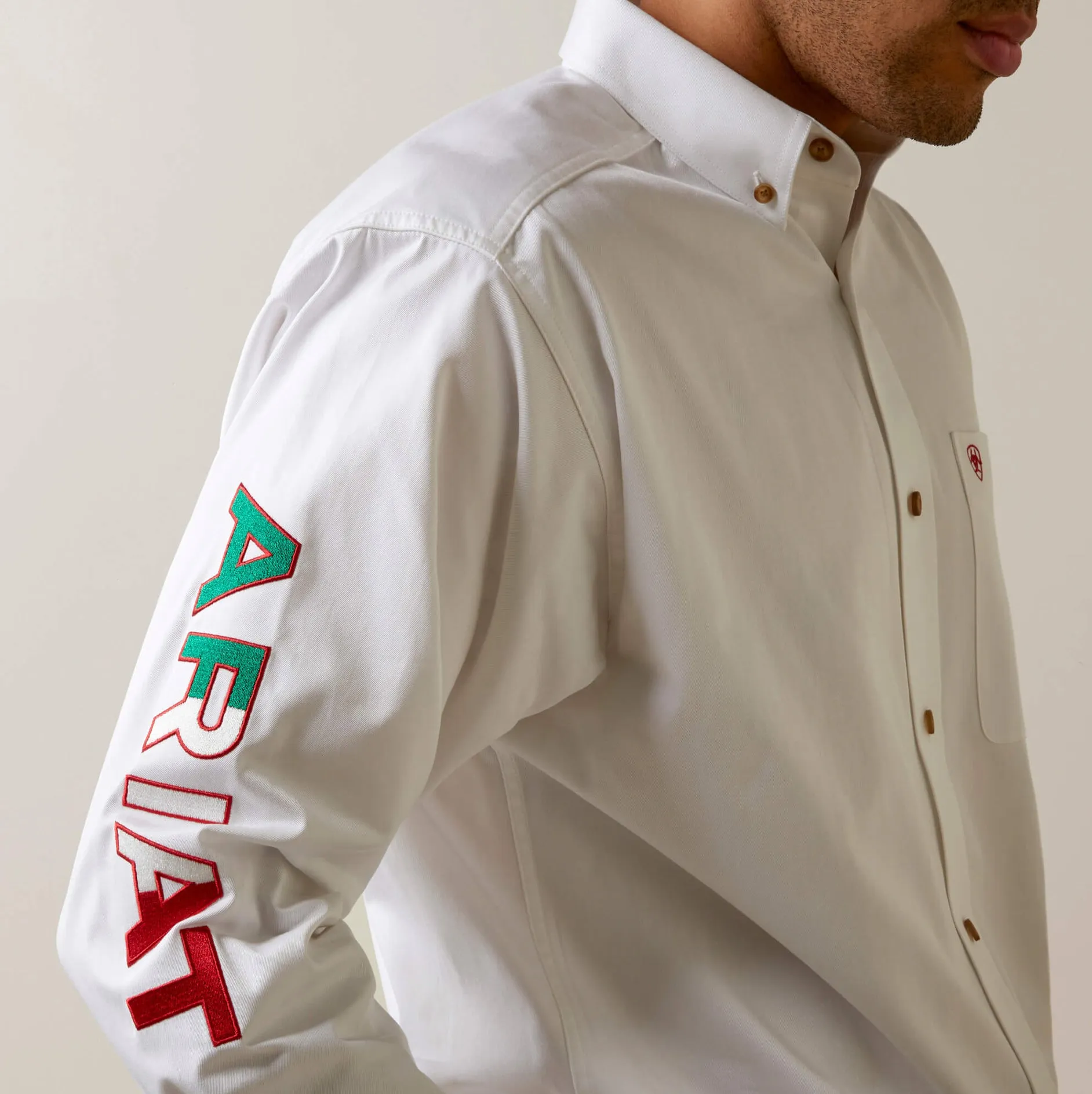 Men’s Ariat White Mexico Team Logo Twill Classic Fit Shirt