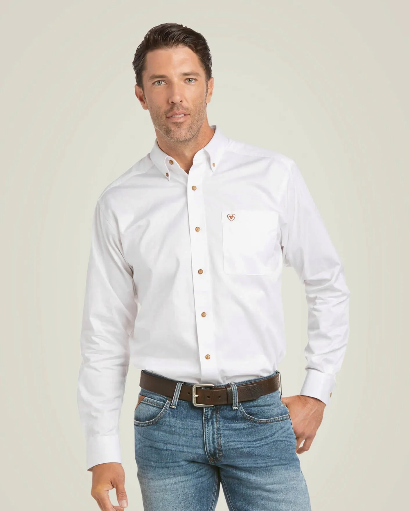 Men’s Ariat White Solid Twill Fitted Shirt
