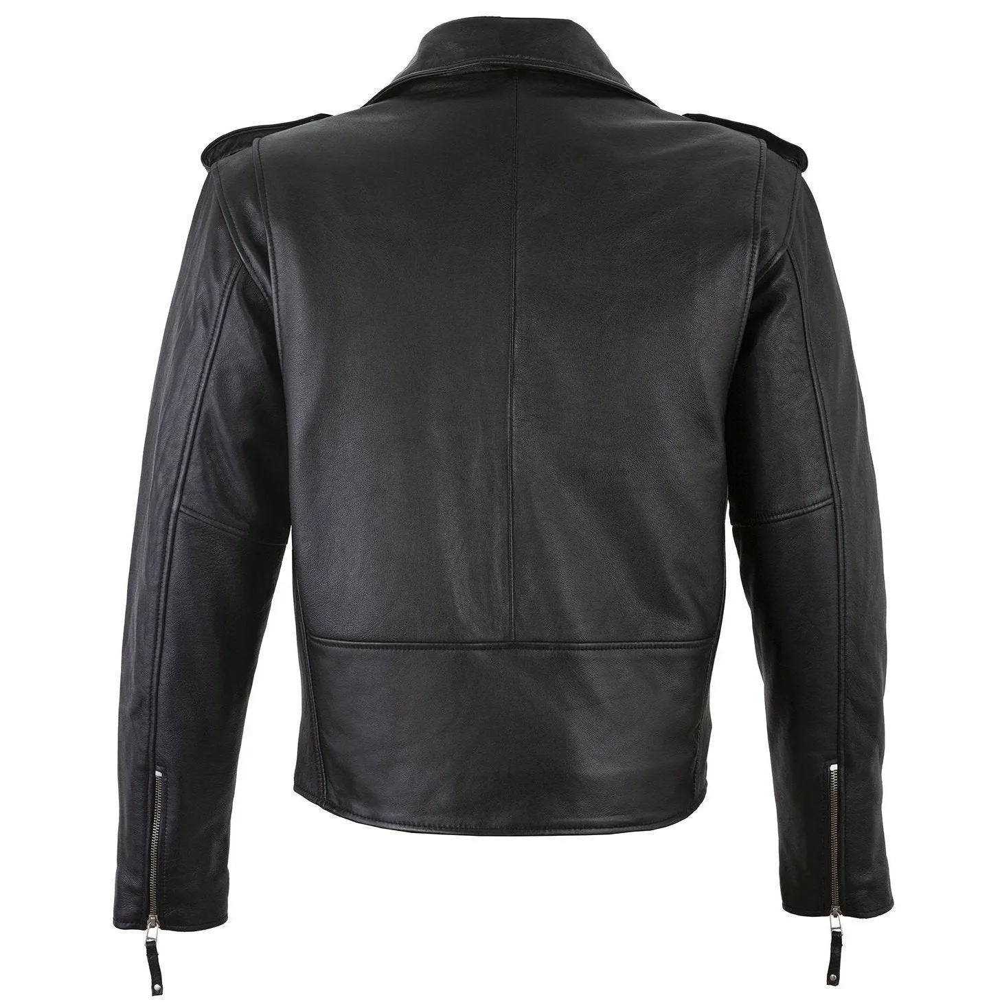 Men's Belted Cross Zip Brando Biker Black Leather Jacket